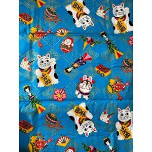 Lucky Cat Fabric NOT CUT 52 x 44" Made in Japan Kitten 1995 Vintage  c